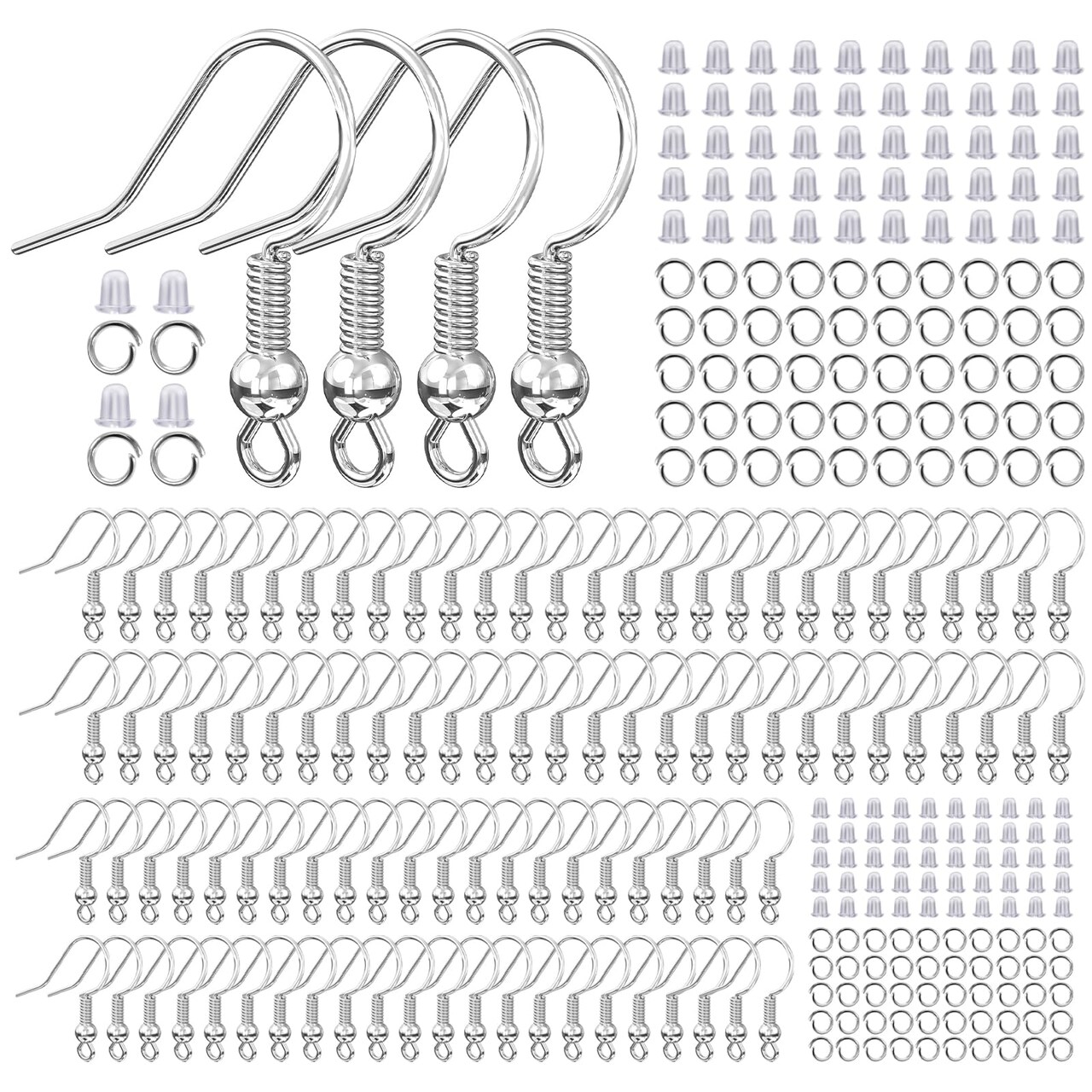 925 Sterling Silver Plated Earring Hooks for Jewelry Making, 300 Pcs Hypoallergenic DIY Earring Making Supplies Kit, Upgraded French Ear Fish Hook Earing Findings Wires Parts Hardware Pieces (Silver)
